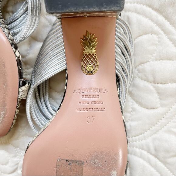 Aquazurra Rendez Vous 50 Python Heeled Sandals Sz 37 - Picture 3 of 6